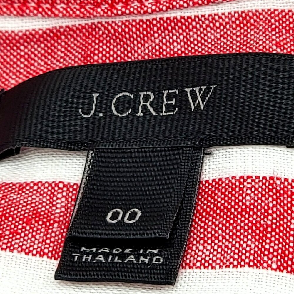 J Crew Linen Red & White Striped Button-Up Long Sleeve Shirt With Chest Pockets - Picture 11 of 11